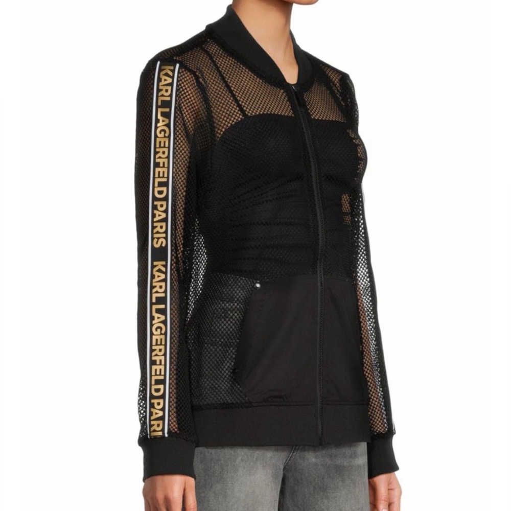 Karl Lagerfeld Black Mesh Jacket with Gold Lettering